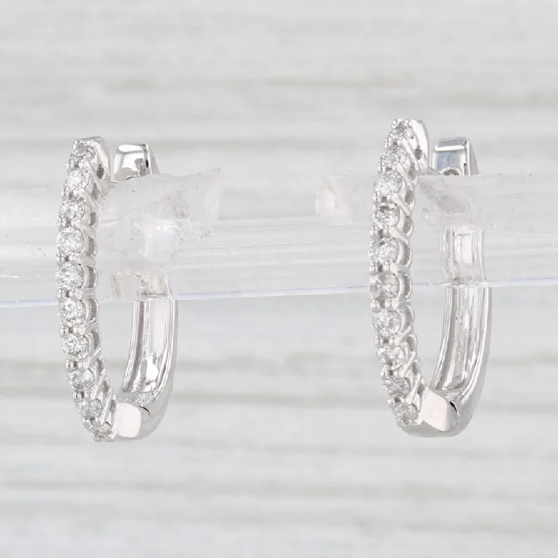 Small Gold Earrings-0.18ctw Diamond Hoop Earrings 14k White Gold Snap Top Hinged Hoops