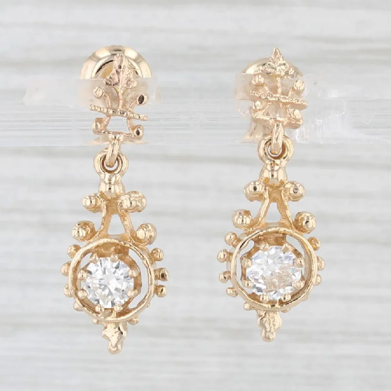 Oval Shaped Earrings-0.59ctw Diamond Dangle Earrings 14k Yellow Gold Pierced Drops