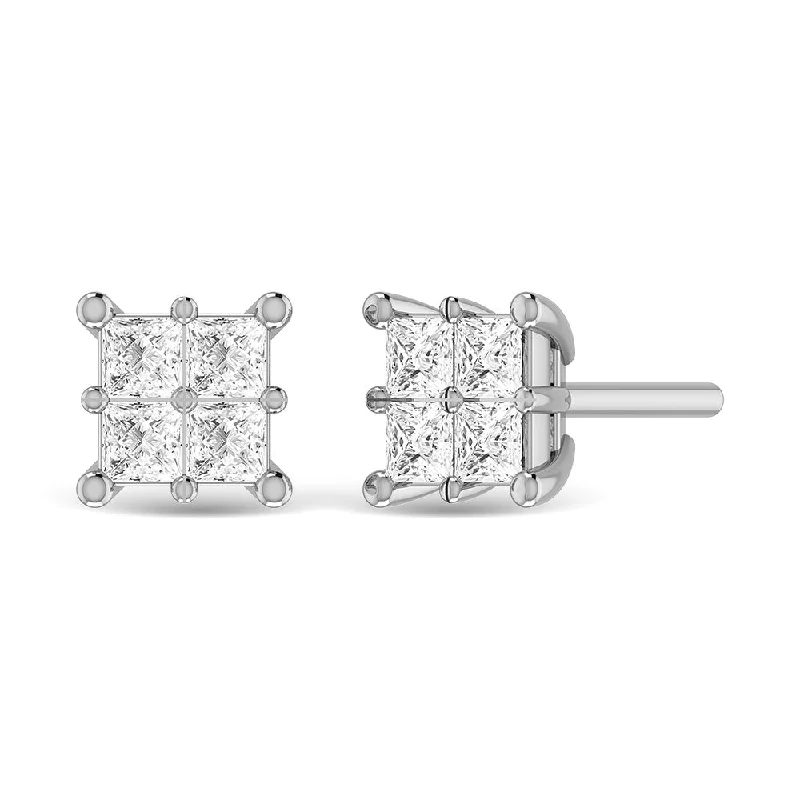 Diamond Hoop Earrings-Diamond 1/4 Ct.Tw. Princess Cut Fashion Earrings in 14K White Gold