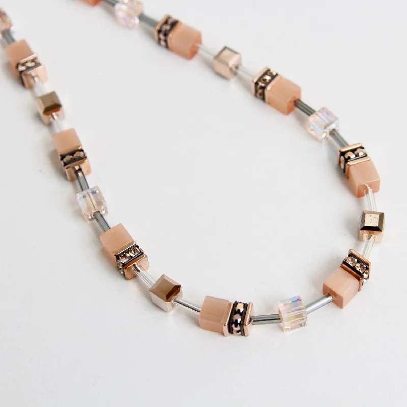 Chunky Gemstone Necklace for Bold Look-Peach Geo Cube Necklace