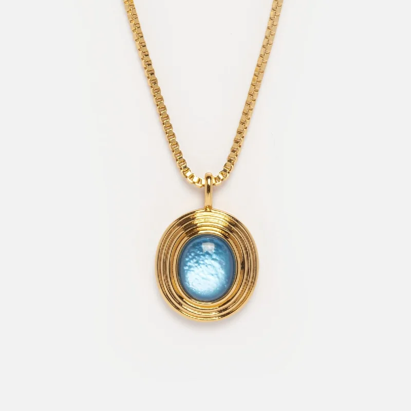 Sparkling Necklace with Pearls and Diamonds-Saturn Blue Mother of Pearl Pendant Necklace