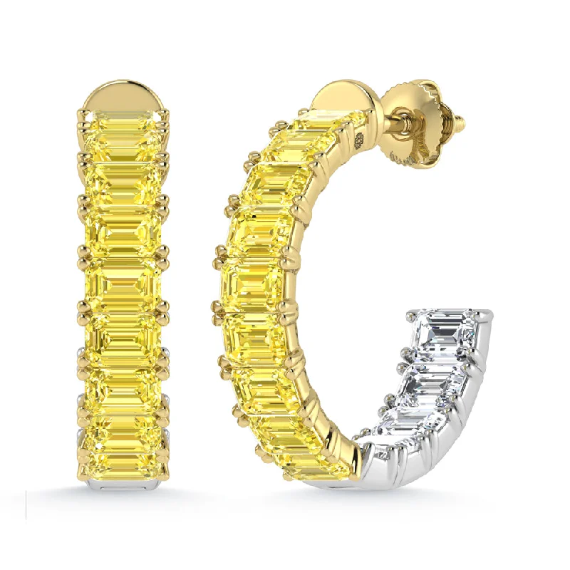 Trendy Ear Cuffs-14K Two Tone Lab Grown 5 5/8 Ct.Tw. Outside Yellow and Inside White Emerald Hoop Earrings