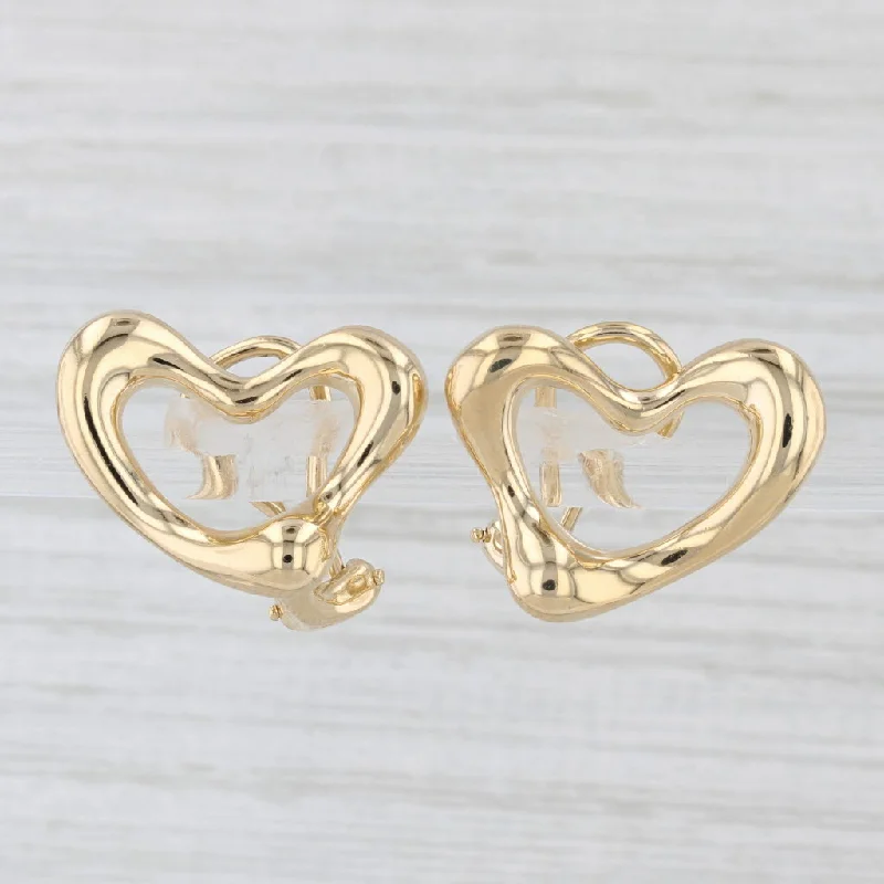 White Gold Earrings-Tiffany Elsa Peretti Open Heart Earrings 18k Gold Drop Clip On Omega Backs