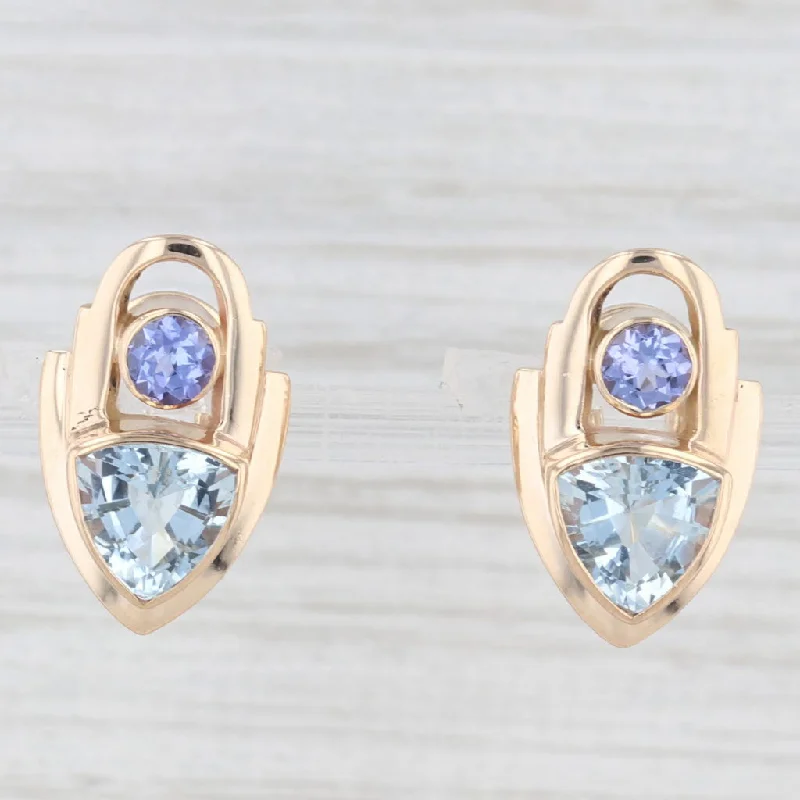 Unique Earrings for Brides-4.18ctw Aquamarine Tanzanite Drop Earrings 14k Yellow Gold Ofiesh