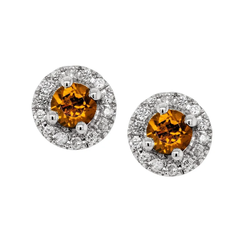 Vintage Gold Earrings-WHITE GOLD CITRINE STUD EARRINGS WITH DIAMOND HALOS, .10 CT TW