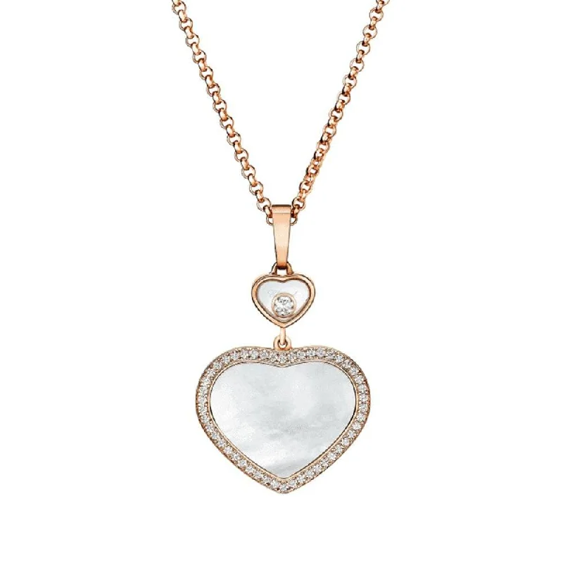 Vintage Style Necklace with Pearls-18ct Rose Gold Happy Hearts Mother of Pearl & Diamond Set Pendant