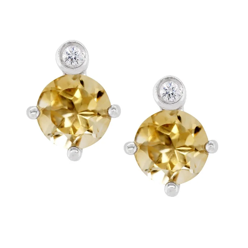 Personalized Crystal Earrings-STERLING SILVER STUDS WITH CITRINE AND LAB GROWN DIAMOND ACCENTS, .02 CT TW