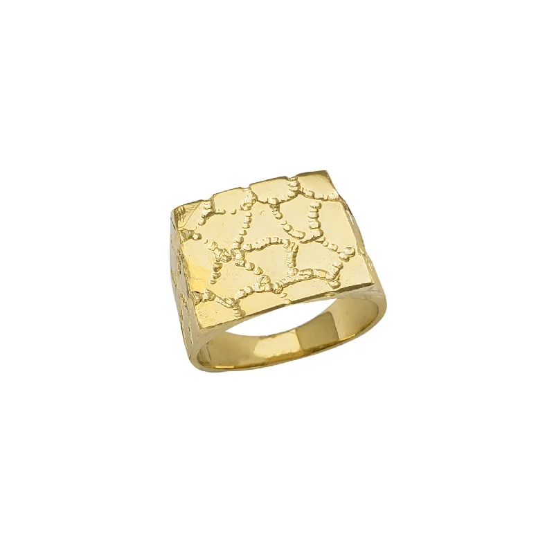 Fashionable Stackable Rings Set-Borderless Square Nugget Signet Ring (14K)