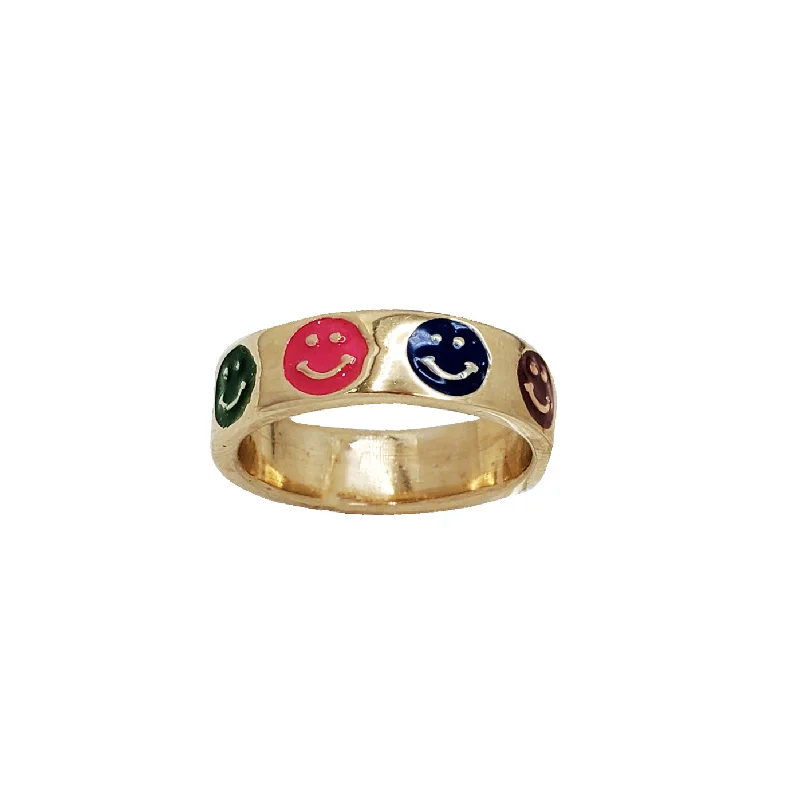 Personalized Infinity Ring for Couples-Enamel Smiley Face Eternity Band (14K)