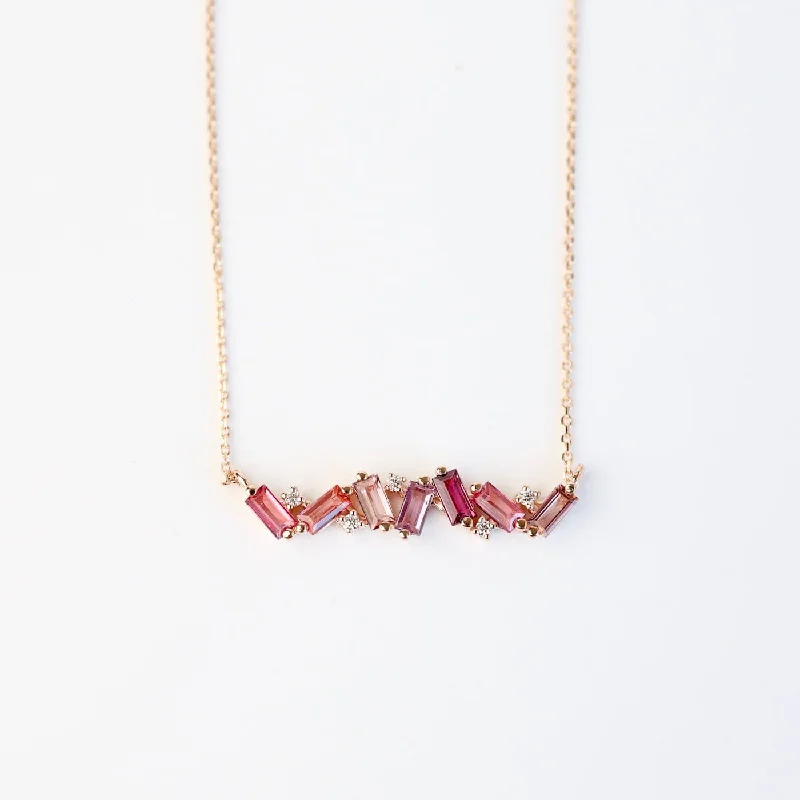 Simple Gold Necklace with Pendant-Rose Gold Frenesia Mixed Pink Topaz Bar Necklace