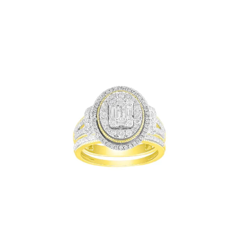 Classic Wedding Band for Women with Diamonds-Diamond Oval Shape Baguette & Round Stone Ring (14K)