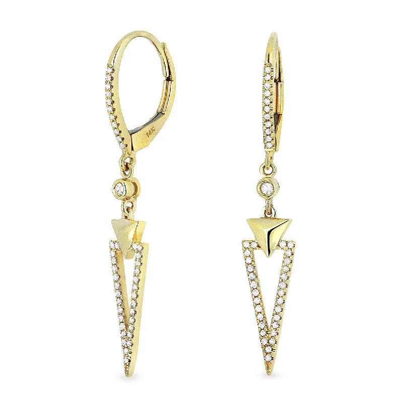 Colored Gemstone Earrings-MODERN YELLOW GOLD AND DIAMOND DANGLE EARRINGS, .18 CT TW