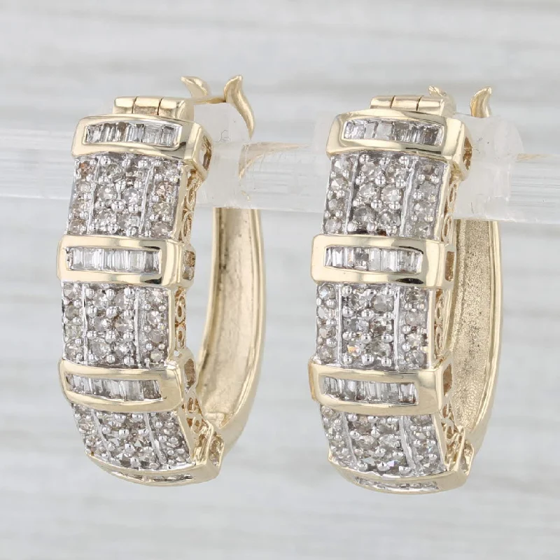 Simple Silver Hoop Earrings-0.78ctw Diamond Hoop Earrings 10k Yellow Gold Snap Top Hoops