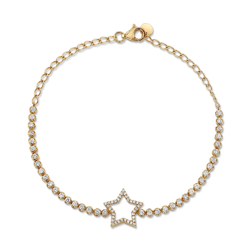 Simple Gold Bracelet with Elegant Chain-Diamond Star Bezel Bracelet