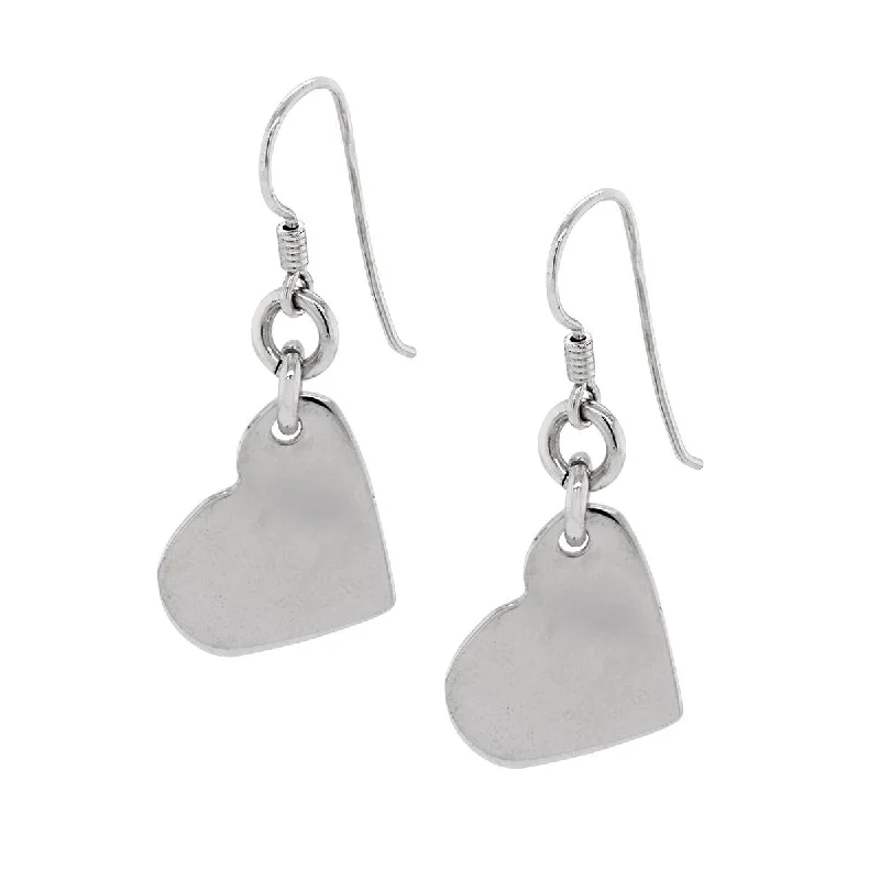 Stylish Dangle Earrings-STERLING SILVER HEART SHAPED DANGLE EARRINGS