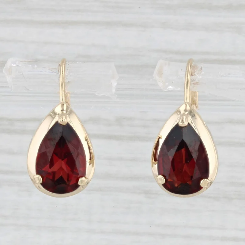 Luxury Hoop Earrings-3.20ctw Garnet Teardrop Earrings 14k Yellow Gold Lever Backs