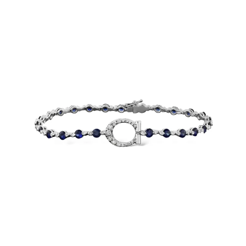 Trendy Beaded Bracelet with Gemstone Charms-Horse Bit Sapphire Diamond Bracelet