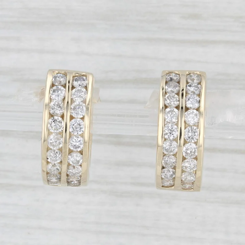 Color Changing Earrings-1ctw Diamond Hoop Huggie Earrings 14k Yellow Gold Snap Top Hinged Round Hoops