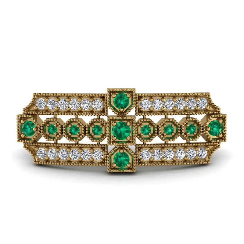 Classic Silver Brooch with Gemstone Inlays-Emerald Antique Elegance Brooch - Alondra No. 4