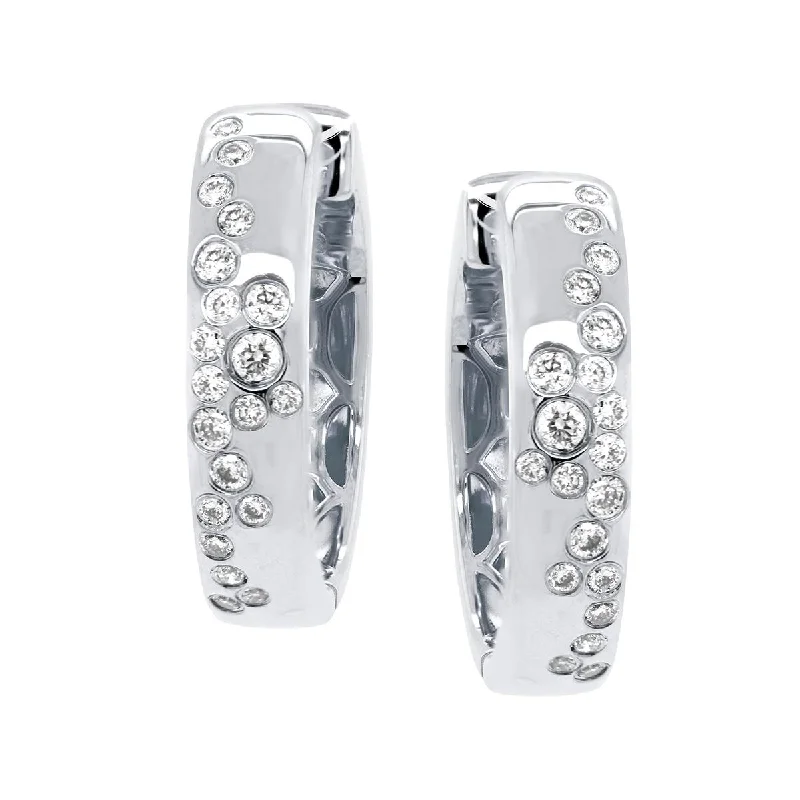 Adjustable Earrings for Comfort-WHITE GOLD HOOP EARRINGS WITH FLUSH SET ROUND DIAMONDS, 1/2 CT TW