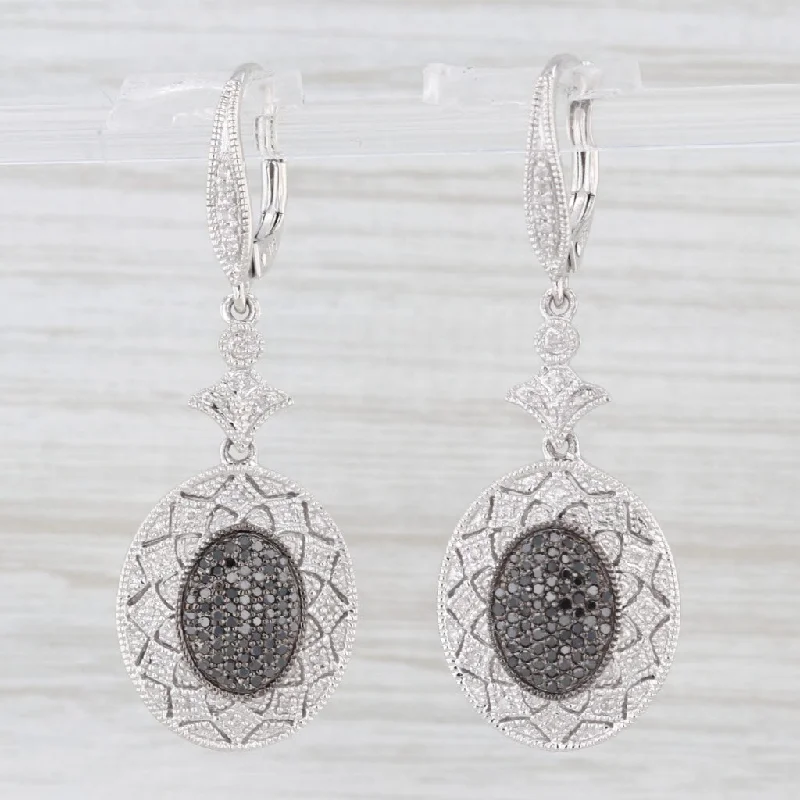 Cute Animal Earrings-0.45ctw Black and White Diamond Lever Back Sterling Silver Drop Earrings