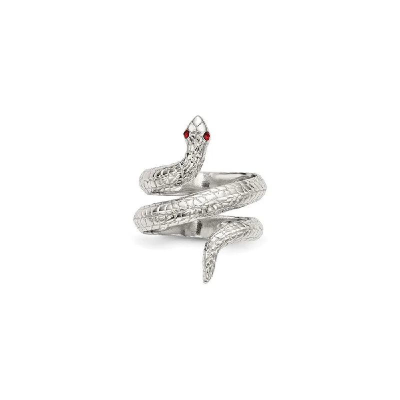 Simple Gemstone Ring for Casual Wear-Red-Eyed Wrapping Snake Ring (Silver)