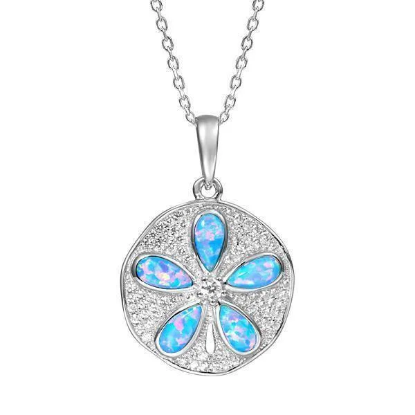 Elegant Necklace with Colored Stones-Pavé Sand Dollar Pendant with Opal by Alamea