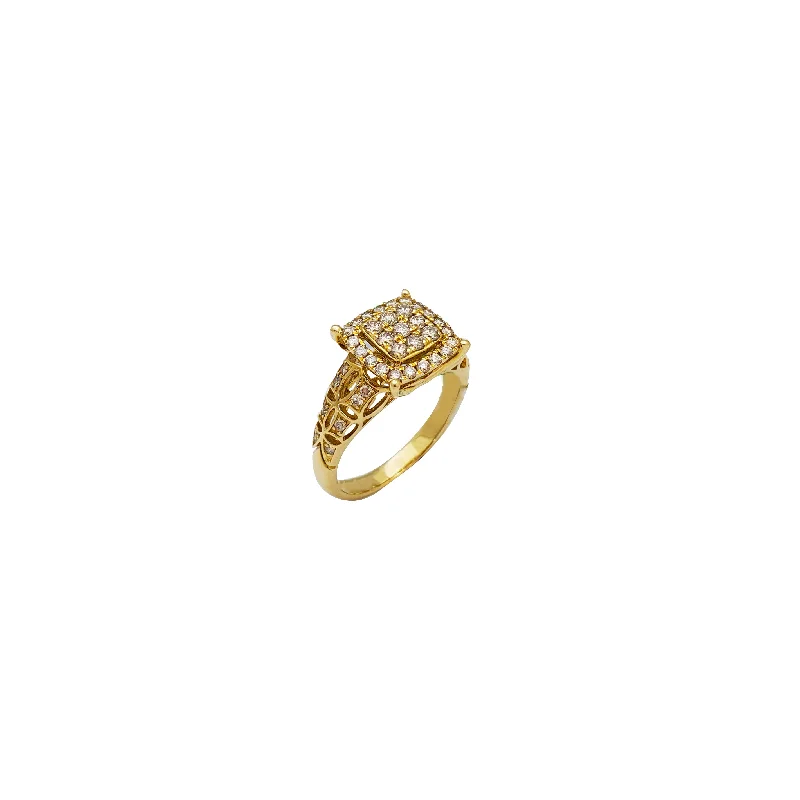 Unique Gemstone Ring with Modern Design-Square Setting Diamond Engagement Ring (14K)