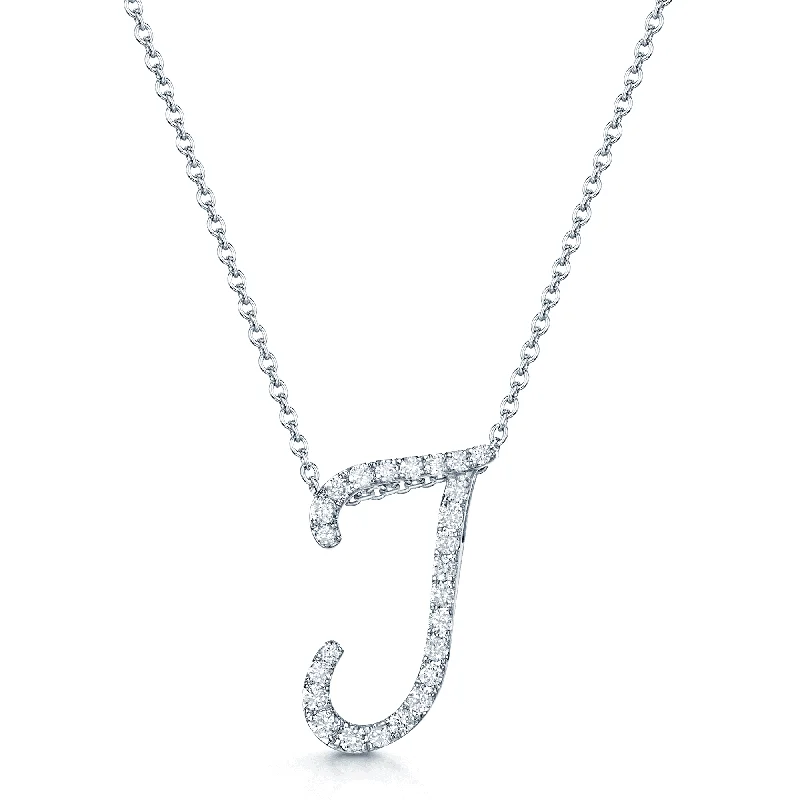 Simple Pearl Pendant Necklace for Work-18ct White Gold Diamond Initial "J" Pendant