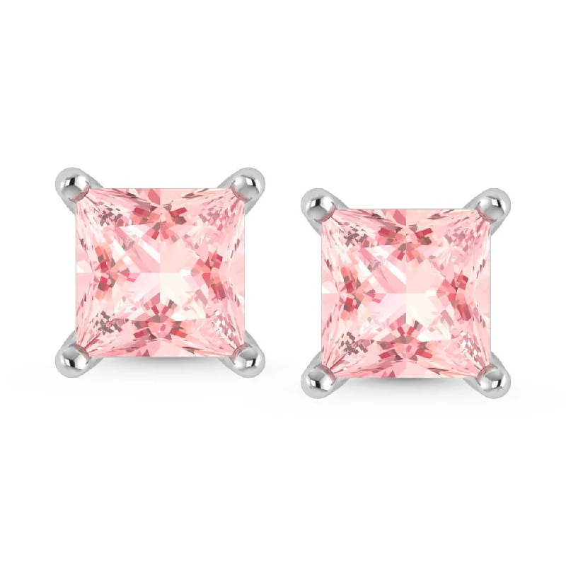 Swarovski Earrings for Special Occasions-IGI Certified 14K White Gold Lab Grown Pink Diamond 4 Ct.Tw. Princess Stud Earrings