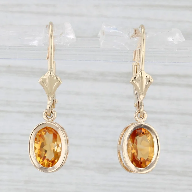 High-End Gold Earrings-1.40ctw Oval Citrine Dangle Earrings 14k Yellow Gold Drops Lever Backs