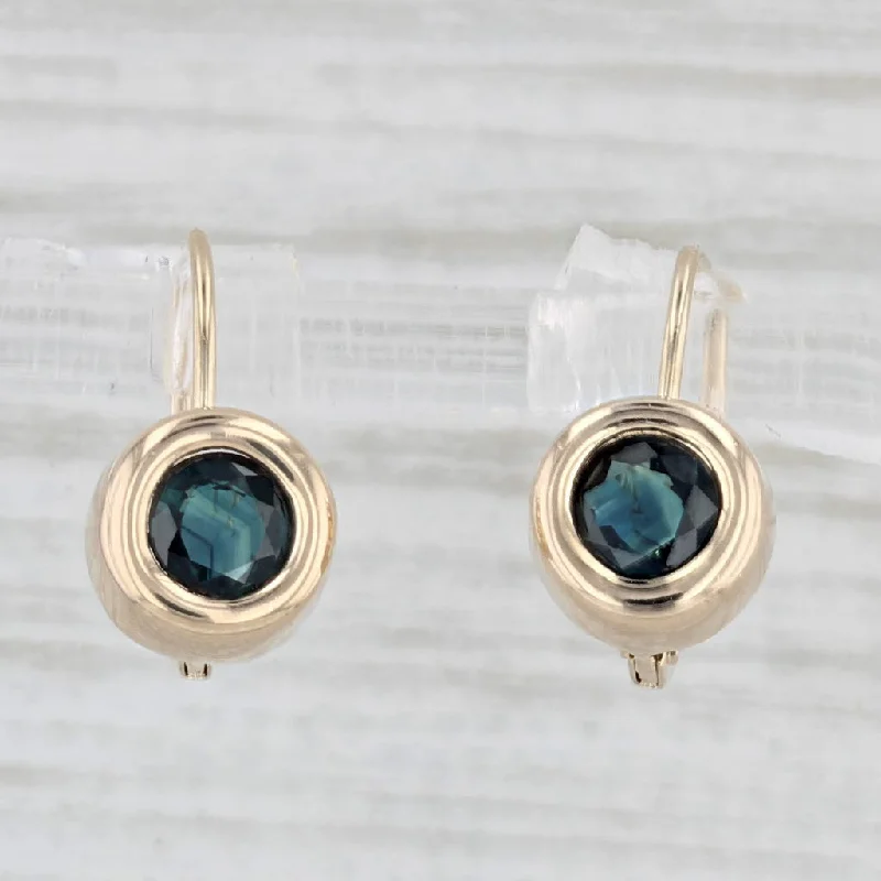 Dazzling Gold Earrings-0.80ctw Round Sapphire Dangle Earrings 14k Yellow Gold Lever Back Drops