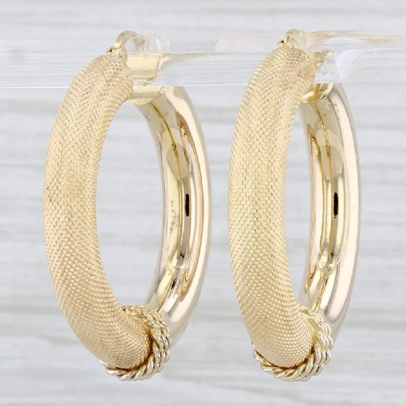 Sweetheart Earrings for Women-Round Hoop Earrings 14k Yellow Gold Snap Top Hoops Textured Pattern