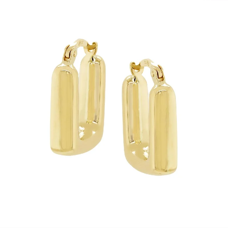 Vintage Pearl Earrings-YELLOW GOLD SQUARE HOOP EARRINGS WITH POLISHED FINISH