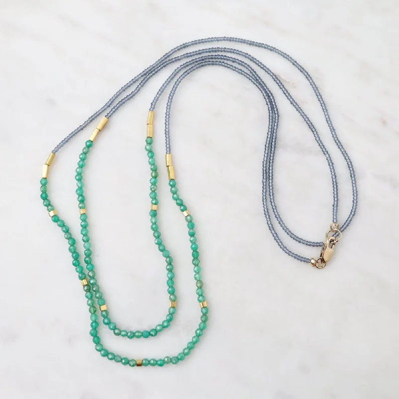 Simple Diamond Necklace for Evening Wear-Grey, Green Onyx & Gold Vermeil Beaded Necklace