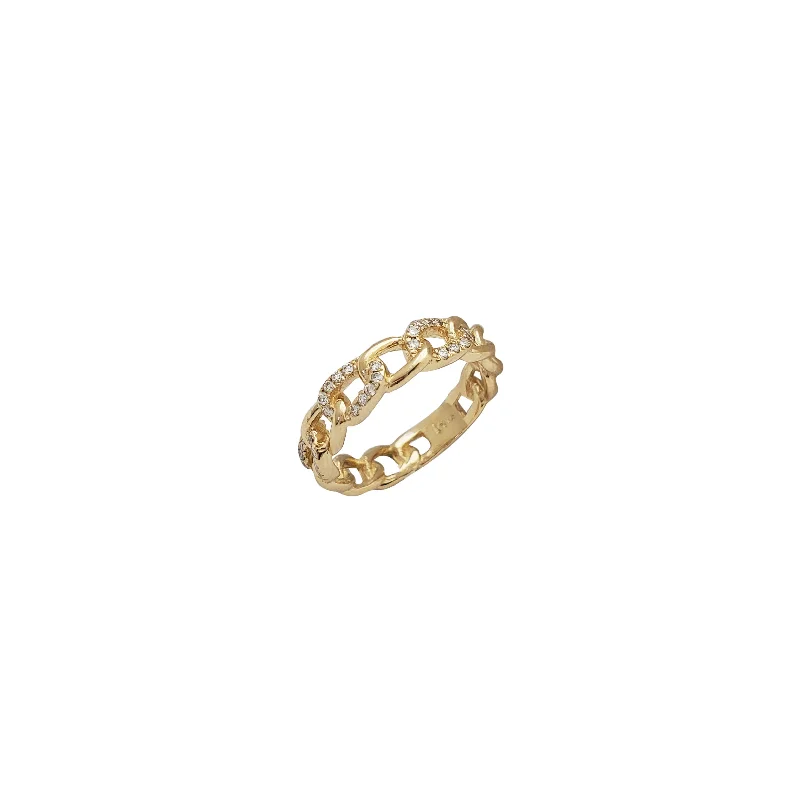 Personalized Heart Ring for Lovers-Diamond Open Cuban Yellow Gold (14K)