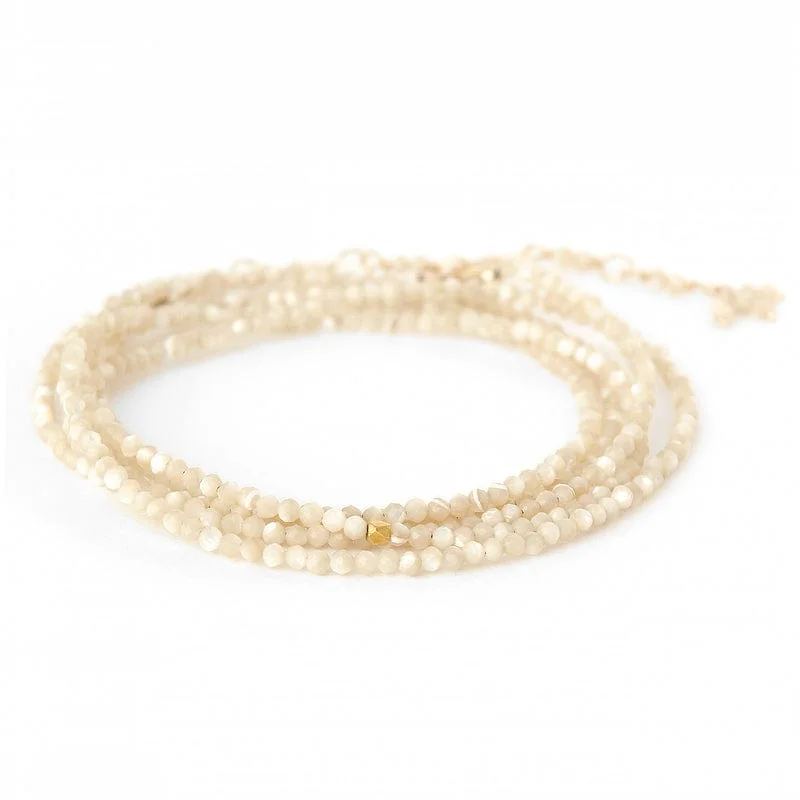 Wedding Necklace with Pearls-Mother of Pearl Wrap Bracelet & Necklace with 18k Gold Hex Bead