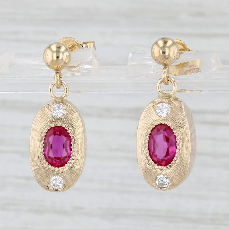 Silver Plated Earrings-2.12ctw Lab Created Ruby Diamond Dangle Earrings 14k Yellow Gold Oval Drops