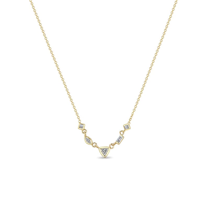 Silver Necklace with Gemstone Pendant-14k 5 Linked Mixed Cut Diamond Necklace