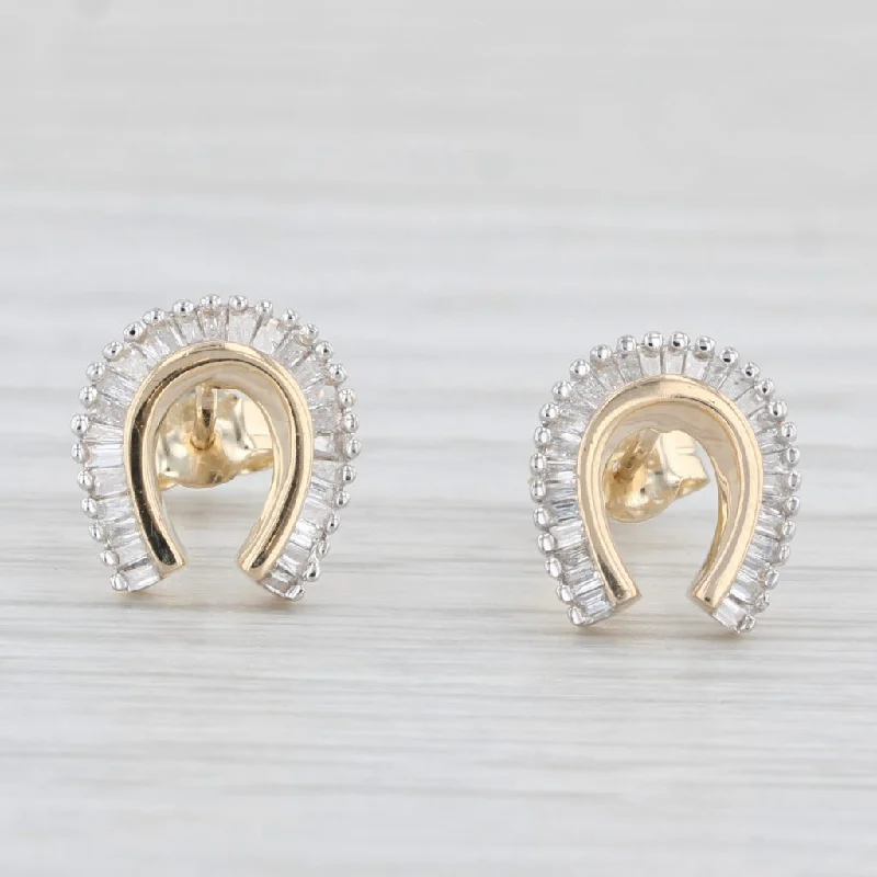 Gold Plated Earrings-0.27ctw Diamond Horseshoe Stud Earrings 14k Yellow Gold Western Luck