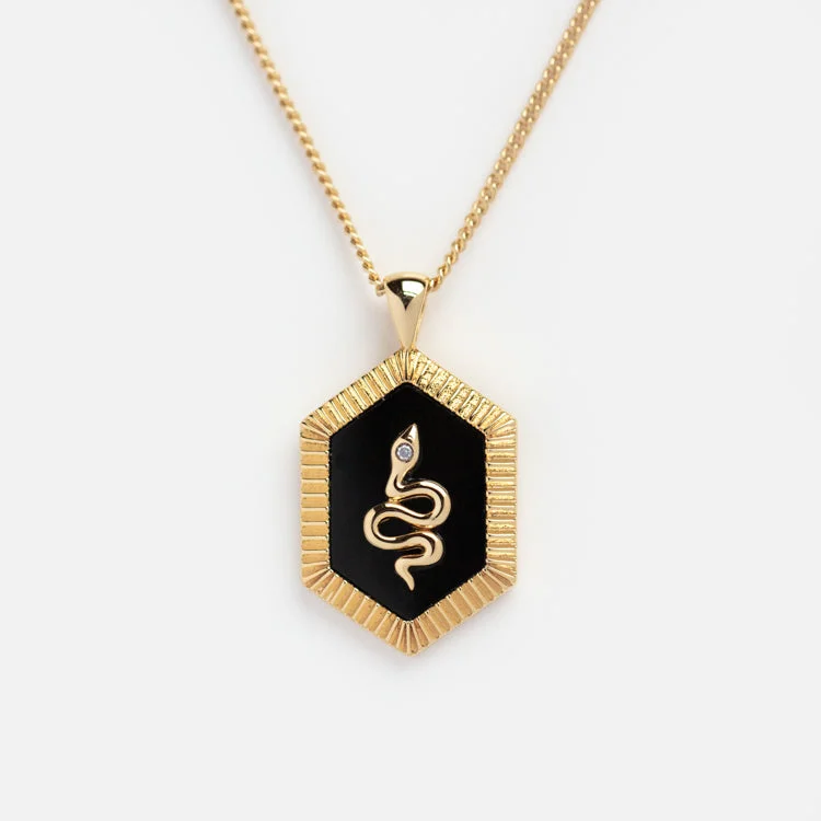 Vintage-Inspired Gold Necklace-Guardian Black Onyx Pendant Necklace