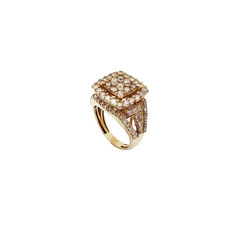 Elegant Gold Ring for Anniversary-Diamond Leveled Square Ring (14K)