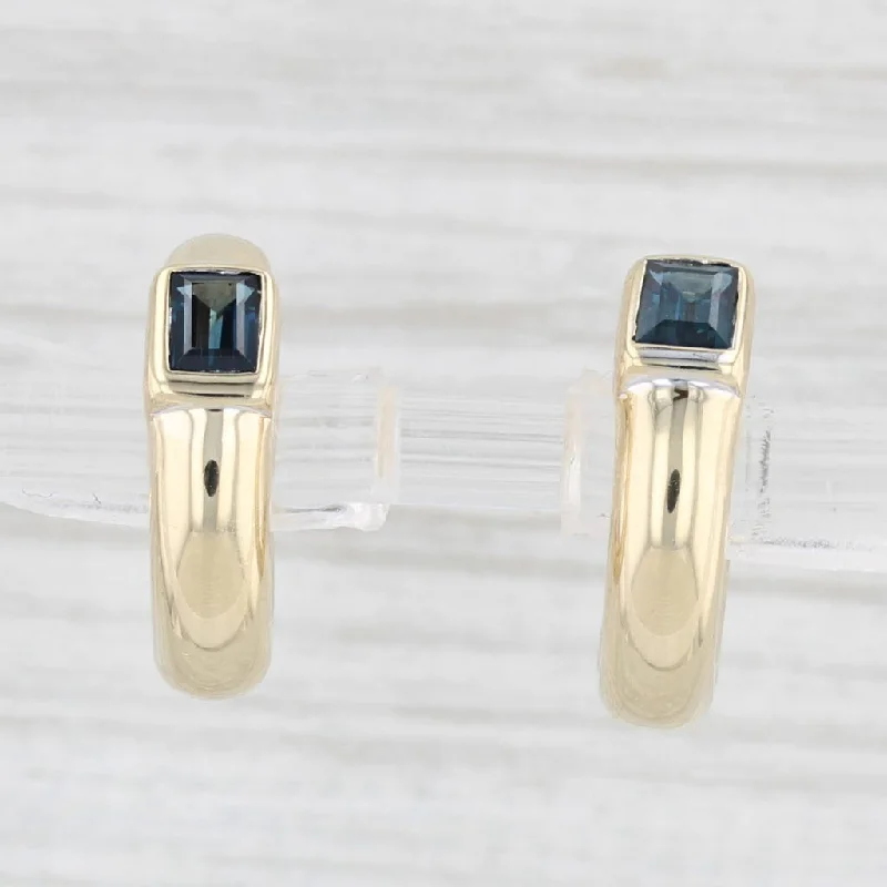 Wooden Earrings for Nature Lovers-0.40ctw Bue Sapphire Hoop Huggie Earrings 14k Yellow Gold Round Hoops