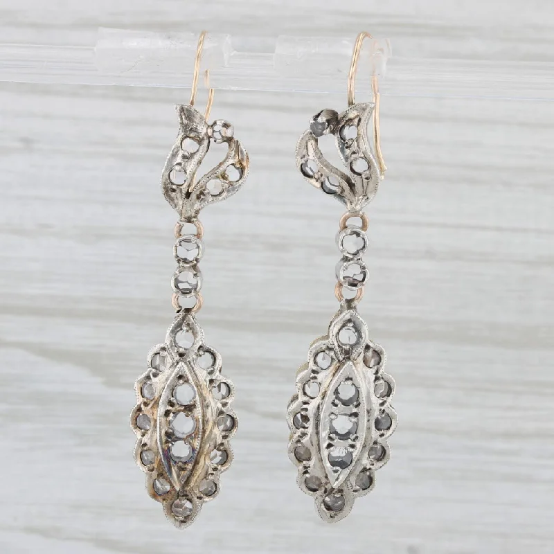 Floral Pattern Earrings-Vintage Lab Created Colorless Sapphire Dangle Earrings 10k Gold Silver