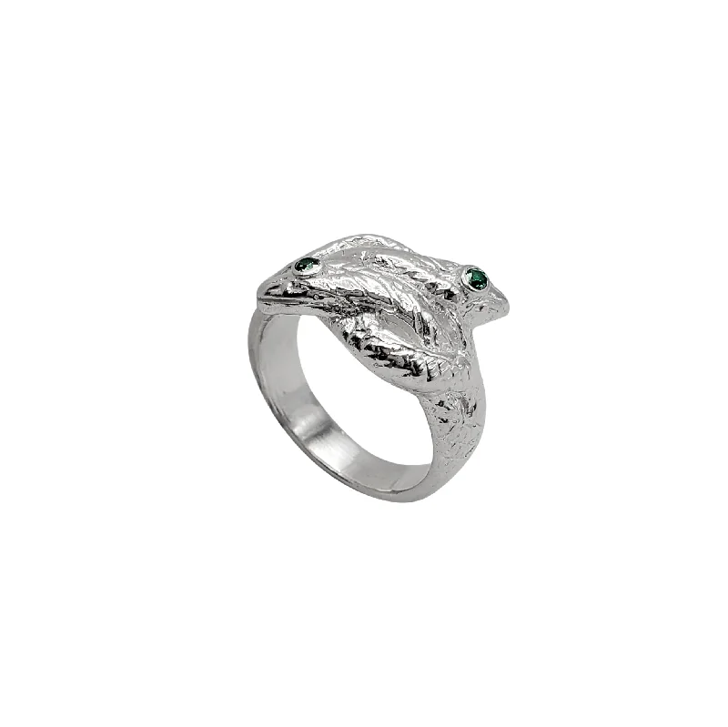 Fashionable Cocktail Ring with Colored Stones-Verdant Eye Double-Headed Snake Ring (Silver)