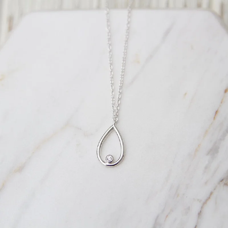 Personalized Name Necklace for Gifts-Sterling Silver Little Teardrop with Bezel Set CZ Necklace