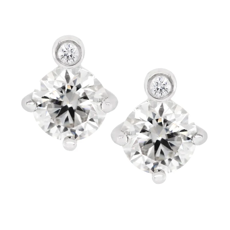 Sparkling Drop Earrings-STERLING SILVER STUDS WITH MOISSANITE AND LAB GROWN DIAMOND ACCENTS, .02 CT TW