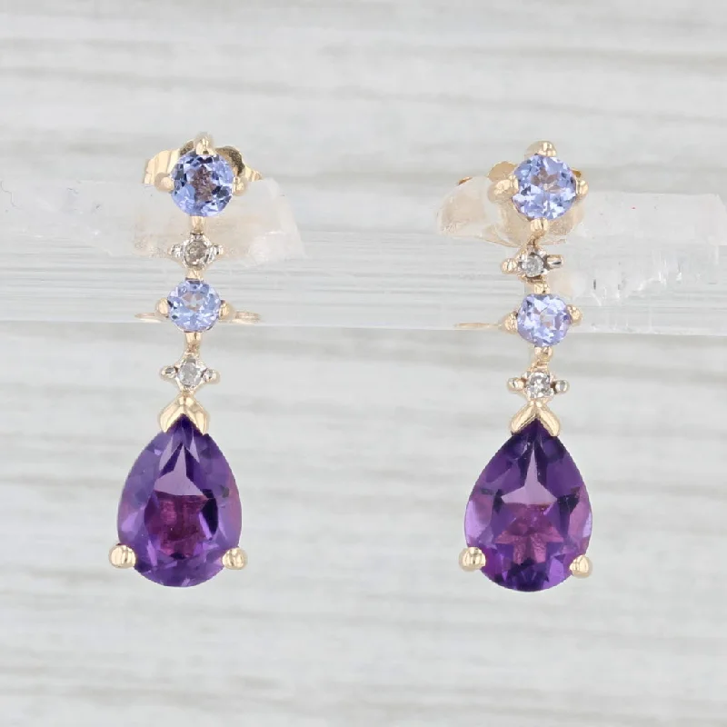 Butterfly Shaped Earrings-1.45ctw Amethyst Tanzanite Teardrop Earrings 10k Yellow Gold