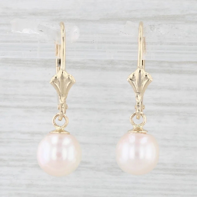 Simple Hoop Earrings for Casual Wear-Saltwater Cultured Pearl Drop Earrings 14k Yellow Gold Lever Backs