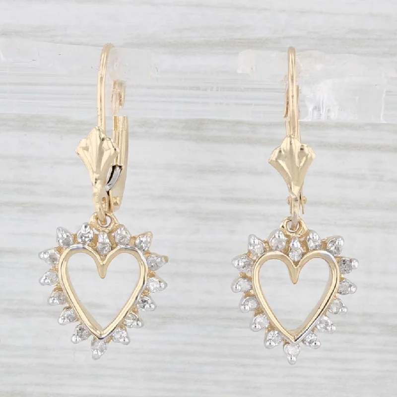 Large Drop Earrings-0.25ctw Diamond Open Heart Dangle Earrings 10k Yellow Gold Drops